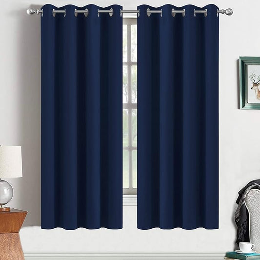 Yakamok Room Darkening Curtains 52x63 inch Length Navy Blue-Living Room | 2 panels,grommet blackout window treatment,thermal insulated,light blocking drapes,privacy protection,bedroom dining room