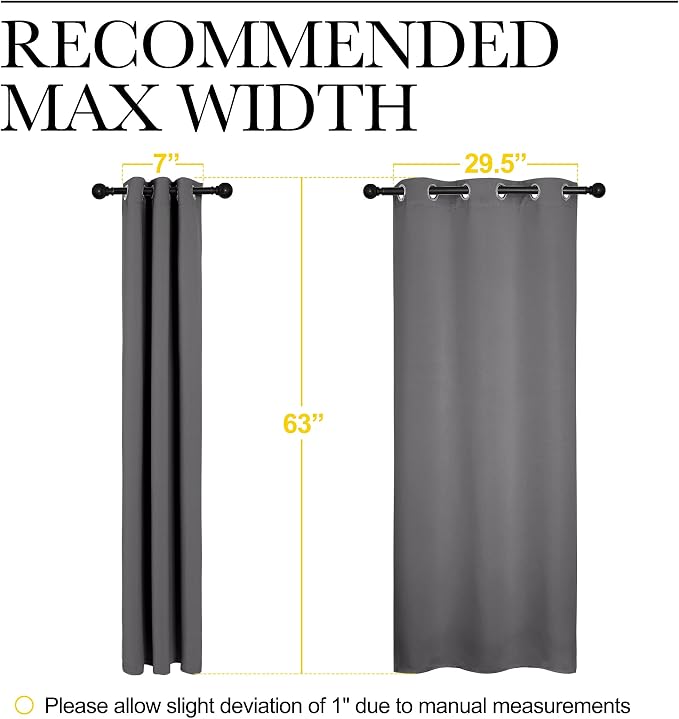 NICETOWN Grey Blackout Curtains for Bedroom 34" Wide x 63" Long 2 Panels | Thermal Insulated Grommet Top Draperies Drapes for Window Treatments, Light Blocking Noise Reducing Room Darkening Decor