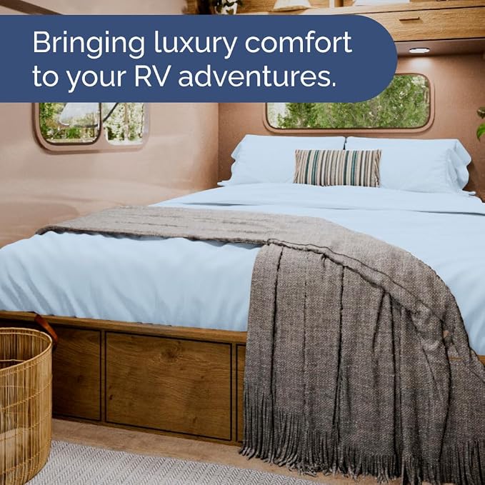 Short Queen Size 4 Piece Bed Sheet Set - RV Short Queen Sheets - Sky Blue | Ultra-Soft, Breathable & Cooling Bed Sheets Set with Deep Pockets, Hotel Luxury Bedding for Women & Men, Wrinkle & Fade Free