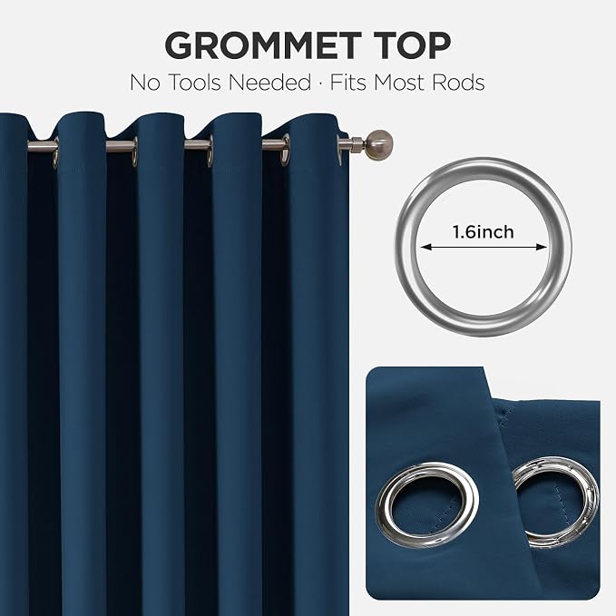 Joydeco Blackout Patio Sliding Door Curtains, Privacy Room Divider Curtains | Extra Wide Thermal Blackout Curtains for Bedroom Living Room, Curtain for Patio Door (Navy Blue, 60Wx96L, 1 Panel)