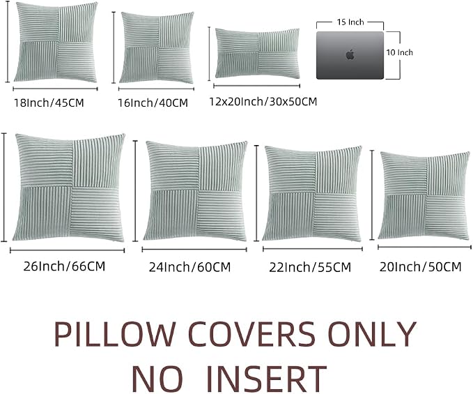 Fancy Homi 2 Packs Grey Blue Decorative Throw Pillow Covers 18x18 Inch for Couch Bed Sofa, Rustic Boho Farmhouse Home Decor, Soft Corss Corduroy Patchwork Textured Square Cushion Case 45x45 cm
