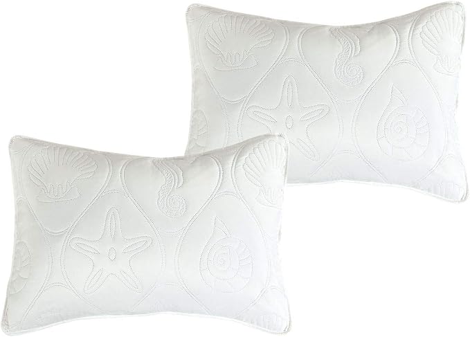 Legacy Decor 3 PCS Shell & Seahorse Reversible All Season Bedspread Quilt Coverlet Oversize Ivory & White Color, Queen Size