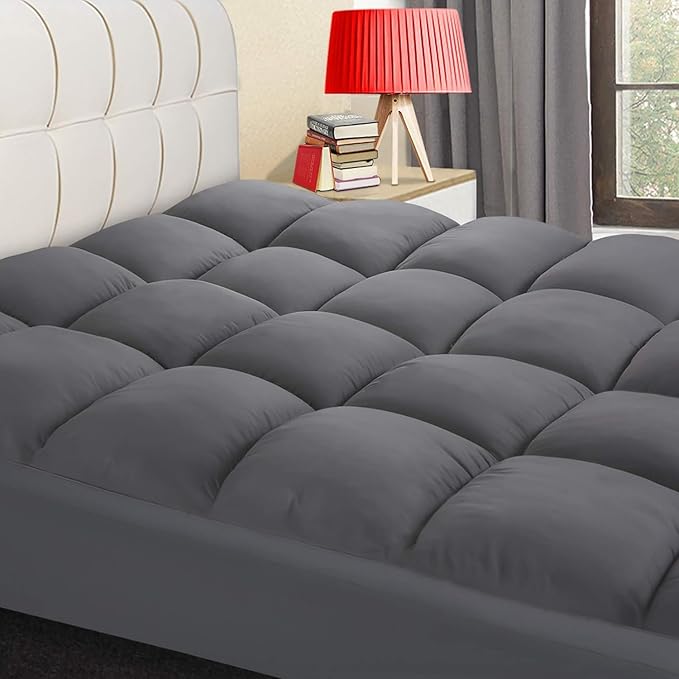 King Mattress Topper, Extra Thick Pillow Top Mattress Pad Cover | Cooling Mattress Cover, Overfilled Top Bed Topper Protector for Back Pain, Soft Breathable for Hot Sleeper, Grey