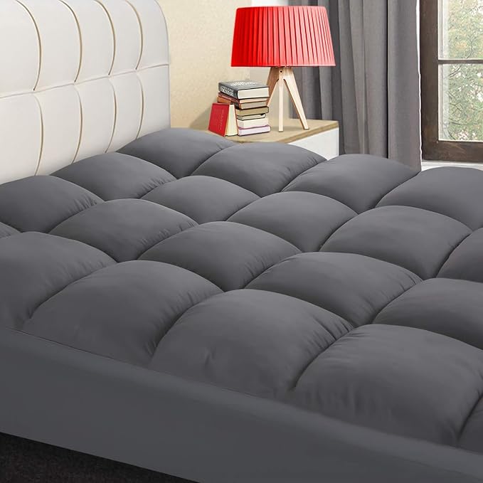 Super Queen Mattress Topper, Extra Thick Pillow Top Mattress Pad | Cooling Mattress Cover, Overfilled Top Bed Topper Protector for Back Pain, Soft Breathable for Hot Sleeper, Grey