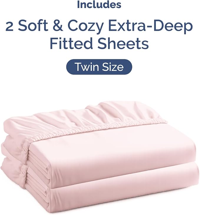 2 Pack Extra Deep Twin Fitted Sheets with Deep Pockets - Lavender Pink | Hotel Luxury Bottom Fitted Sheets Only, Soft, Fade & Wrinkle Free, Breathable & Comfy, All Around Elastic Fitted Sheets