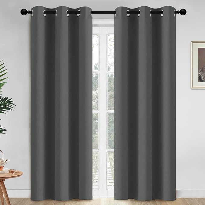 Yakamok Room Darkening Curtains 42x84 inch Length Dark Grey-Living Room | 2 panels,grommet blackout window treatment,thermal insulated,light blocking drapes,privacy protection,bedroom dining room