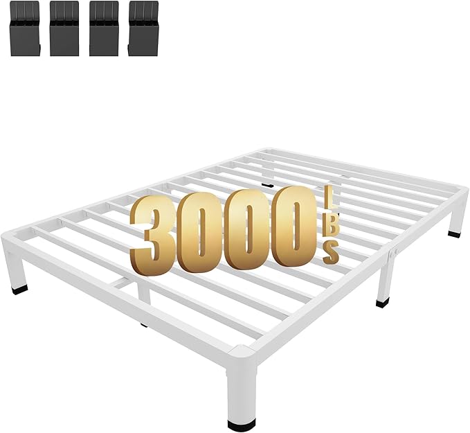 MAF 7 Inch Full Size Metal Platform Bed Frame White with Round Corner Legs | Mattress Slide Stopper, 3000 LBS Heavy Duty Steel Slats Support, Noise Free, No Box Spring Needed, Easy Assembly, Anti-Slip