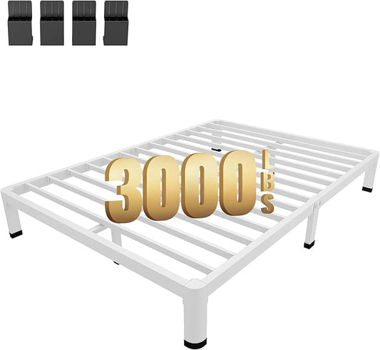 MAF 7 Inch Full Size Metal Platform Bed Frame White with Round Corner Legs | Mattress Slide Stopper, 3000 LBS Heavy Duty Steel Slats Support, Noise Free, No Box Spring Needed, Easy Assembly, Anti-Slip