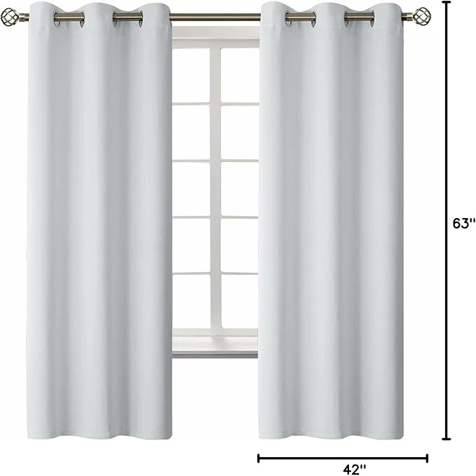 BGment Room Darkening Curtains 63 Inches Long - Grommet Thermal Insulated Drapes Window Treatment Curtains for Bedroom, 2 Panels, 42 x 63 Inch, Greyish White | Grommet Top, Light-Blocking, Sunblock, Thermal Insulated, Window Drapes for Kids Boys Room, ...