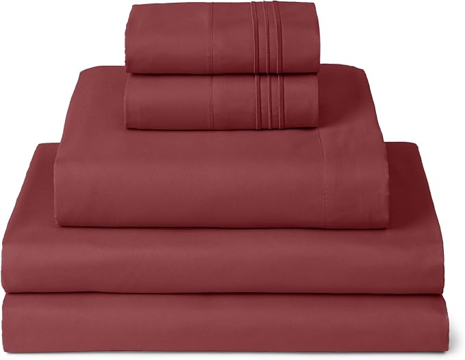 Mellanni Split King Sheets Set - 5 PC Iconic Collection Bedding | Hotel Luxury, Extra Soft, Cooling Bed Sheets - Wrinkle, Fade, Stain Resistant (Split King, Brick Red)