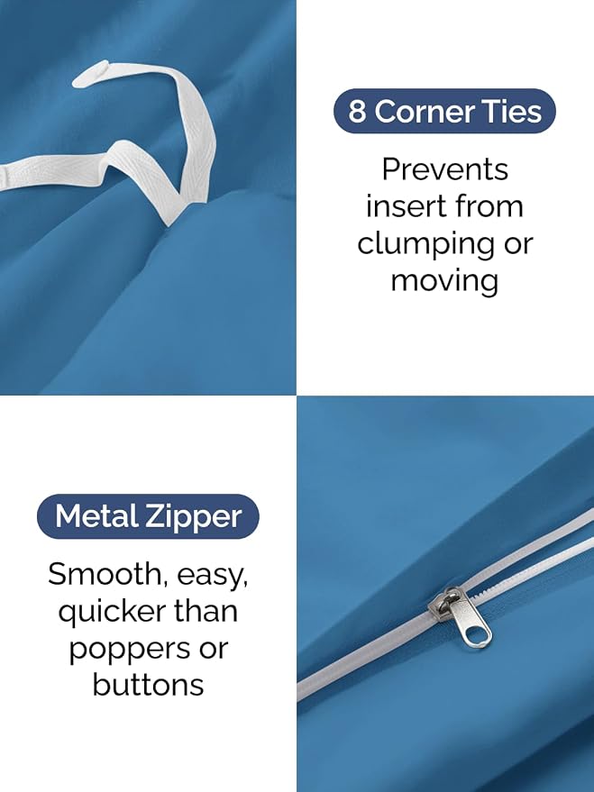 Duvet Cover Full Size - Soft 3 Piece with Zipper Closure - Denim Blue | Extra Soft, Breathable, Full Duvet Cover 80" x 90" with 2 Pillow Shams, Zipper Closures & Ties, Women, Men, Kids & Teens
