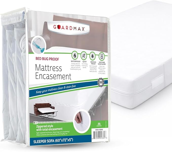 Guardmax Sleeper Sofa Mattress Protector Cover Zippered | 100% Waterproof Encasement | Soft, Hypoallergenic and Breathable | Sleeper Sofa Size (60”x72”x5”)