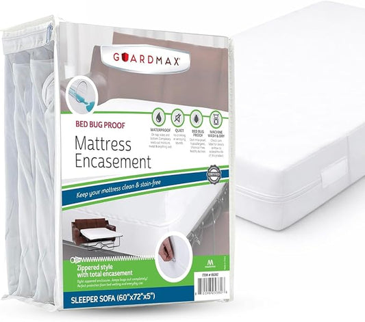 Guardmax Sleeper Sofa Mattress Protector Cover Zippered | 100% Waterproof Encasement | Soft, Hypoallergenic and Breathable | Sleeper Sofa Size (60”x72”x5”)