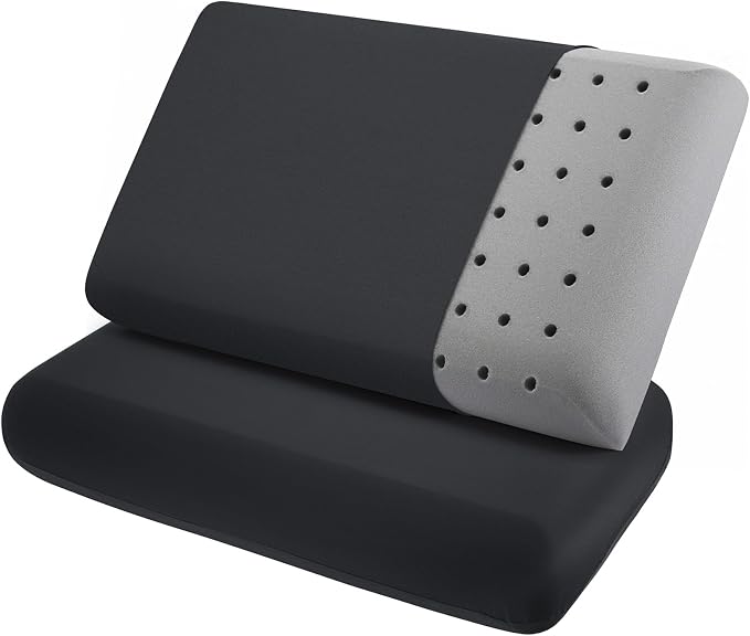 Black Memory Foam Pillows 2 Pack,Queen Size Slow Rebound Cooling Bed Pillows, Medium Firm Support with Removable Washable Cover, Neck & Shoulder Pain Relief, Perfect for Side, Back