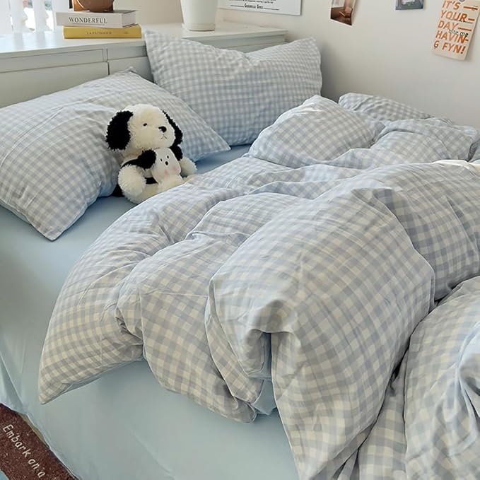 Nayoroom Blue Gingham Duvet Cover Full Reversible Plaid Checkered Bedding | Modern Farmhouse Coastal, Dorm Bedding, Soft Breathable Washed Microfiber, All-Season Comfort, Hidden Zipper, 4 Corner Ties