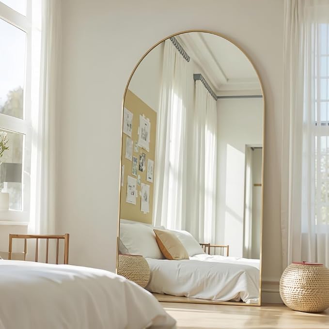 Dewfig Arched Full Length Mirror, 76"x34" Large Floor Mirror, Gold | Aluminum Alloy Frame Full Body Mirror, HD Shatterproof Tempered Glass, Lean/Stand/Wall for Living Room,Bedroom, Dressing Room