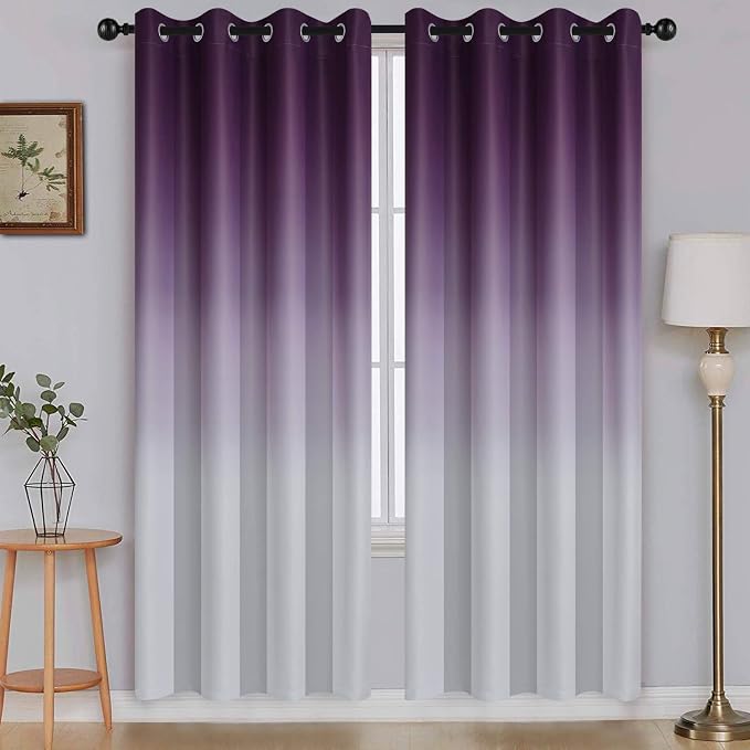 SimpleHome Purple to Grey White Ombre Room Darkening Curtains 72 Inch | Curtains for Living Room,Light Blocking Thick Thermal Insulated Grommet Window Curtains Drapes for Bedroom, 2 Panels,52Wx72L