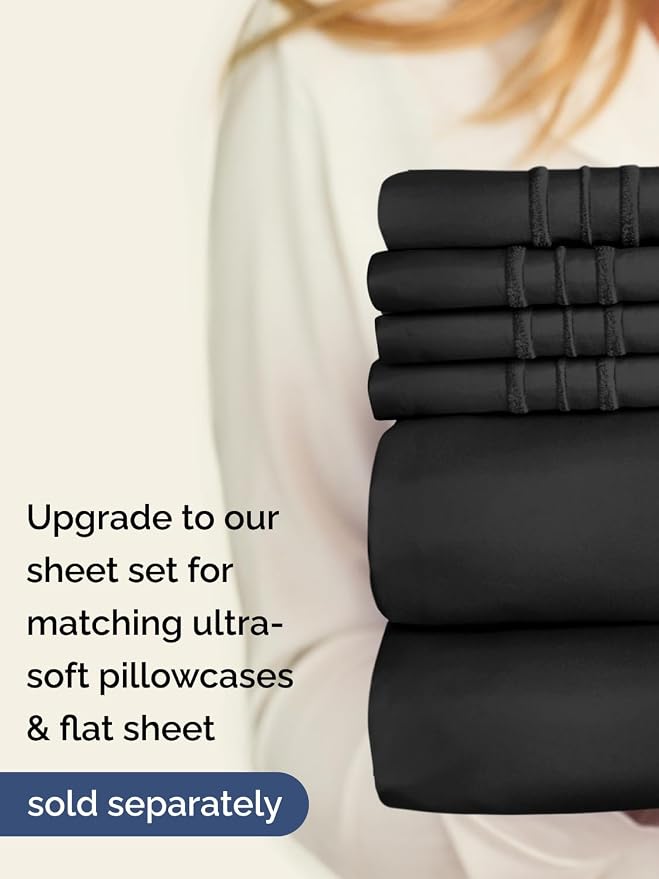 Extra Deep Twin Fitted Sheet - Single Fitted Sheet Only - Black | Easily Fits 18 inch to 24 inch Mattress, Soft, Wrinkle Free, Breathable & Comfy, Extra Deep Pockets Hotel Luxury Fitted Sheet