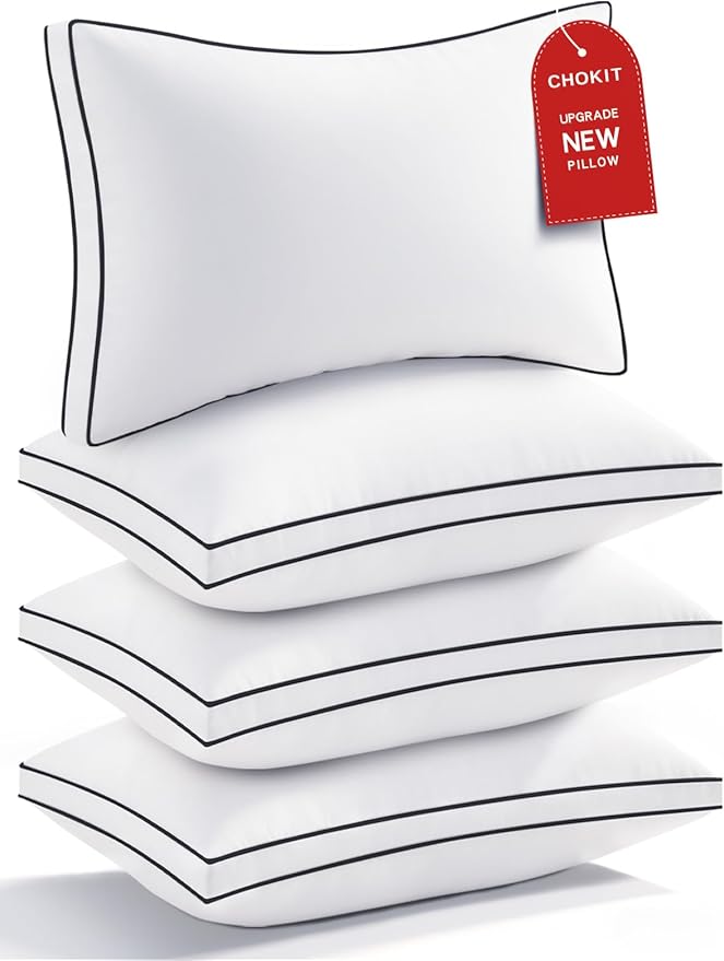 CHOKIT Premium Pillows Standard Size Set of 4 Fluffy and Supportive, Luxury | 7D Down Alternative Bed Pillow, Soft Hotel Gusseted Pillow for Side Back Stomach Sleeper, Relief Neck Head and Shoulder Pain