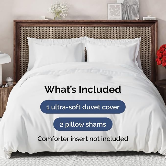 Duvet Cover Oversized Queen Size - 3 Piece with Zipper Closure - White | Soft, Breathable, Oversized Queen Duvet Cover 98" x 98" with 2 Pillow Shams, Zipper Closures & Ties, Women, Men, Kids & Teens