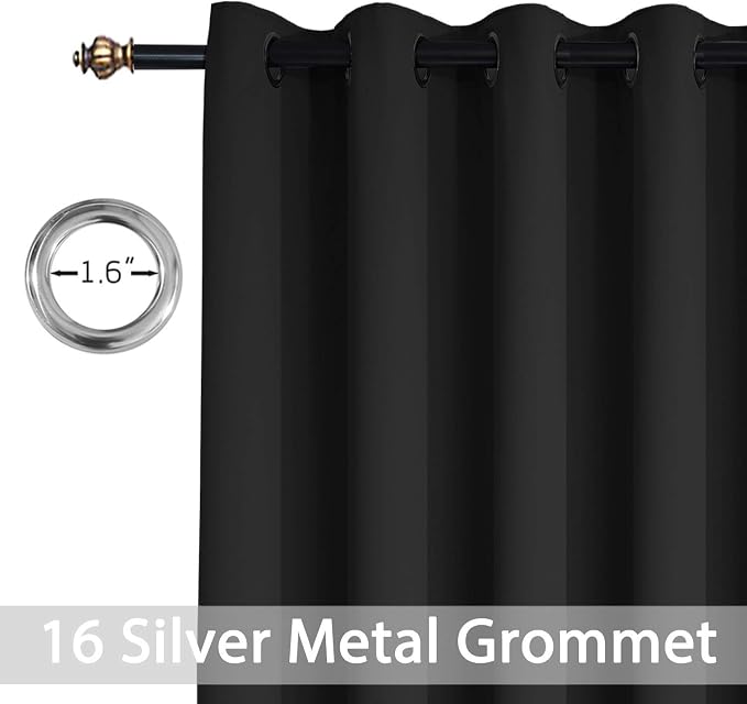 Yakamok Black Room Darkening Curtains 96 inch Sliding Door Drapes | 1 Extra-wide Panel,W100xL96,Soft Triple-weave,Grommet,Blackout Thermal Insulated Drapes,Privacy,Light Reduction,Patio doors