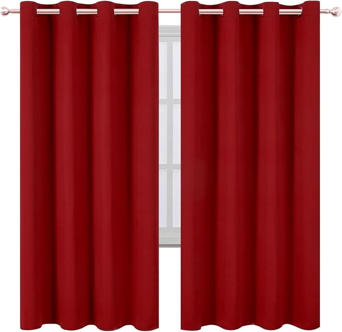 Blackout Curtains 66 x 72 Inch Long Red Curtains Set of 2 Panels Room Darkening Curtains for Bedroom and Living Room