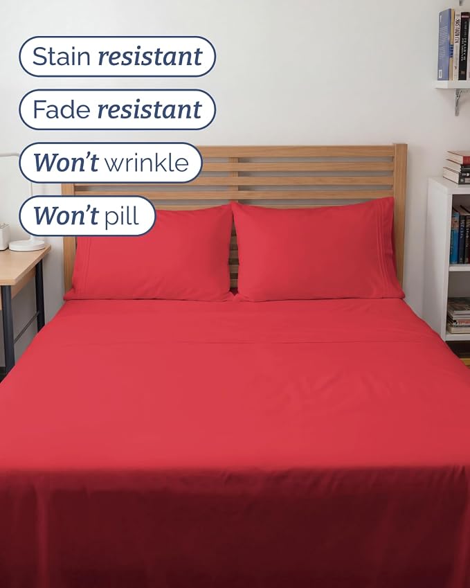 Full XL Sheets - 4 Piece Full XL Sheet Set - Breathable & Cooling - Red | Hotel Luxury Bedding for Women & Men with Deep Pockets, Ultra-Soft, Comfy, Easy-Fit, Wrinkle Free & Fade Resistant, Oeko-Tex