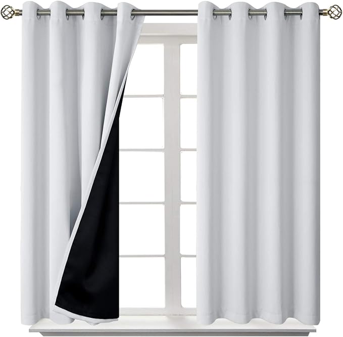BGment Short Blackout Curtains 54 Inch Length for Bedroom, Thermal Insulated Energy Efficiency Noise Reducing Grommet Curtains with Liner for Small Window 2 Panels Each 52 Inch Wide Greyish White