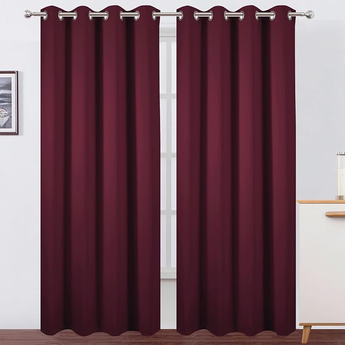 Blackout Curtains 52 x 90 Inch Long Burgundy Red Curtains Set of 2 Panels Room Darkening Curtains for Bedroom and Living Room
