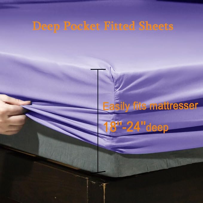 SONORO KATE Bed Sheet Set Super Soft Microfiber Luxury Egyptian Sheets Fit 18-24 Inch Deep Pocket Mattress Wrinkle-6 Piece (Lavender, California King)