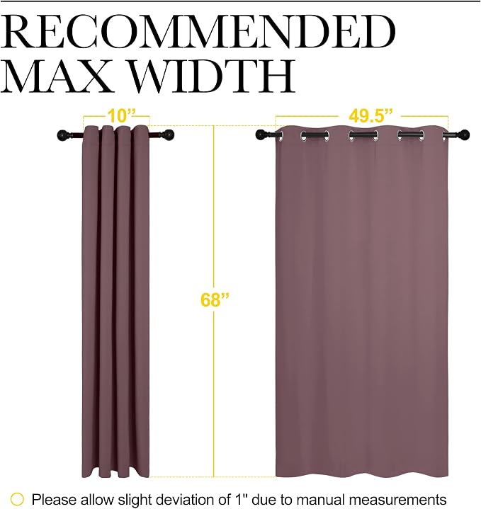 NICETOWN Bedroom Blackout Curtain Panels 1 Pair 55 by 68-inch Dry Rose | Thermal Insulated Solid Grommet Blackout Curtains/Drapes