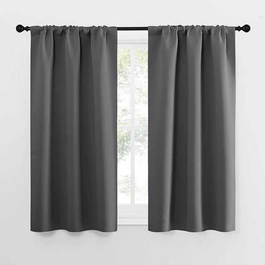 NICETOWN Grey Blackout Curtains for Bedroom 29" Wide x 50" Long 2 Panels | Home Decoration Thermal Insulated Rod Pocket Blinds Drapes for Kitchen Small Windows, Light Blocking Noise Reducing Decor