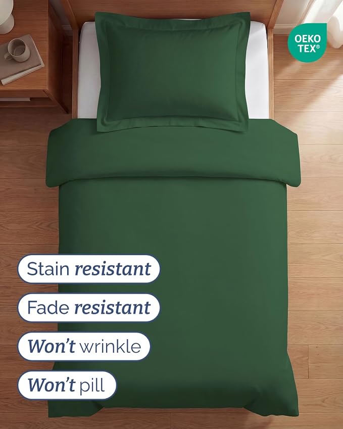 Duvet Cover Twin/Twin XL - 2 Piece with Zipper Closure - Emerald Green | Extra Soft, Breathable, Twin/Twin XL Duvet Cover 68" x 90" w/ 1 Pillow Sham, Zipper Closures & Ties, Women, Men, Kids & Teens