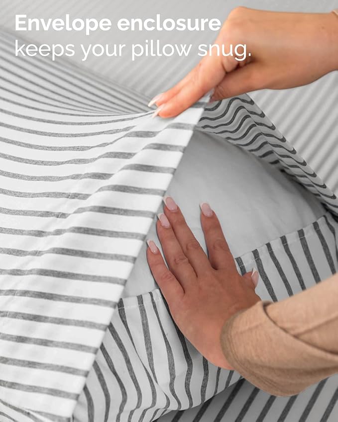 Twin 4 Piece Bed Sheet Set - Breathable & Cooling Sheets - Grey Stripes | Ultra Soft Hotel Luxury Bedding Set with 8-16 Inch Deep Pockets, 1 Flat & 1 Fitted Sheet & 2 Pillowcases, Wrinkle & Fade Free