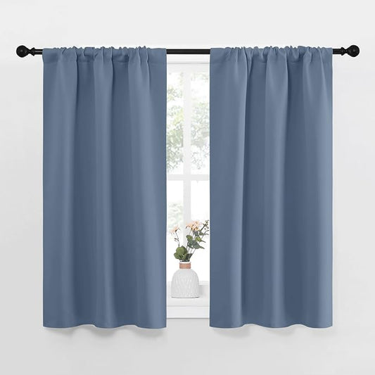 NICETOWN RV Blackout Curtains for Camper Windows, Short Blackout Curtains & Drapes, Thermal Insulated Blackout Curtain Panels for Kids Room, Play Room (Stone Blue, 29" Wide by 40" Long, 2 PCs)