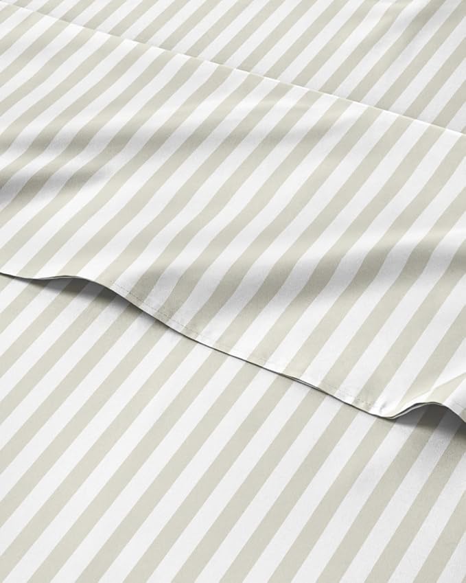Twin 3 Piece Striped Sheet Set - Breathable & Cooling - Grey Pinstripes | 1 Flat, 1 Fitted & 1 Pillowcase w/ Deep Pockets, Luxury Striped Bedding, Soft, Breathable & Cooling, Wrinkle & Fade Free