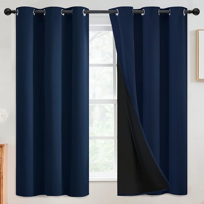 SimpleHome Navy Blue 100% Blackout Curtains Room Darkening Living Room 63 | Curtains for Bedroom,Thermal Insulated Grommet Window Drapes,Curtains for Living Room with Black Back,42 x 63 Inch,2 Panels