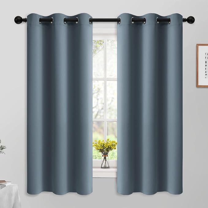 Yakamok Room Darkening Curtains 42x63 inch Length Stone Blue-Living Room | 2 panels,grommet blackout window treatment,thermal insulated,light blocking drapes,privacy protection,bedroom dining room