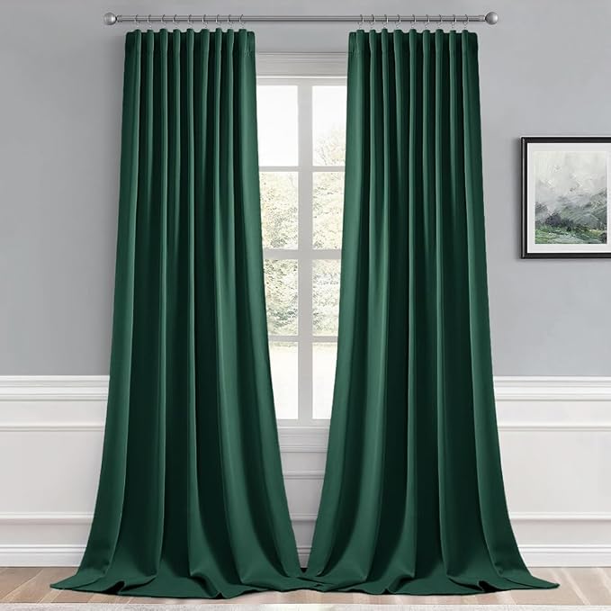 MIULEE Christmas Hunter Green Back Tab Blackout Curtains 52"x102" 2 Panels | Rod Pocket Pinch Pleated, Thermal Insulated, Room Darkening, Light Blocking, Privacy Curtains for Living Room Bedroom