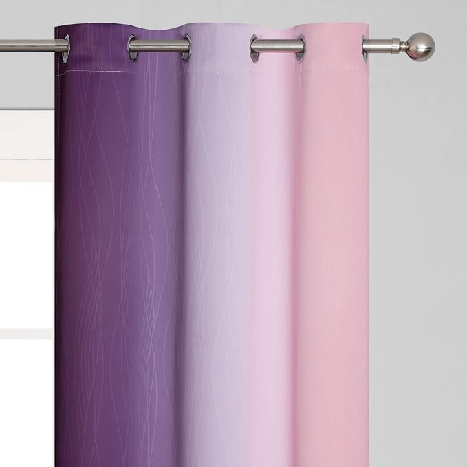 Pink and Purple Ombre Blackout Curtains for Girls Bedroom 45 Inches Long | Estelar Textiler Kids Living Room Curtains,Light Blocking,Thermal Insulated Noise Reducing Grommet Drapes,42Wx45L,2 Panels