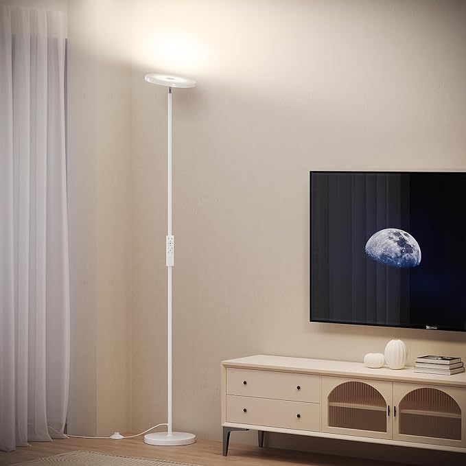 SUNMORY Floor Lamps for Living Room，LED Standing Lamp with Remote Control | 32W/3000LM Super Bright, 69" Tall Floor Lamp with Stepless Dimmable, Modern Torchiere Corner Lamp for Bedroom, Office White