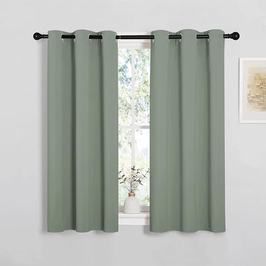 NICETOWN Bedroom Curtain Panels, 1 Pair, 34 by 45-inch, Sage Green | Blackout Draperies, Thermal Insulated Solid Grommet Blackout Curtains/Drapes