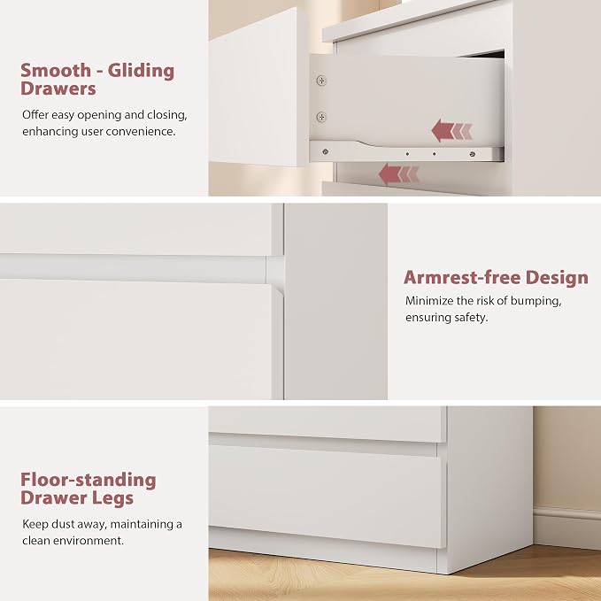 5 Drawer Dresser for Bedroom, White Dresser Chest of Drawers, Tall Dressers for Bedroom with Handleless Drawers, 15" D x 23.7" W x 40.4" H Storage Dressers for Living Room, Hallway and Entryway-White