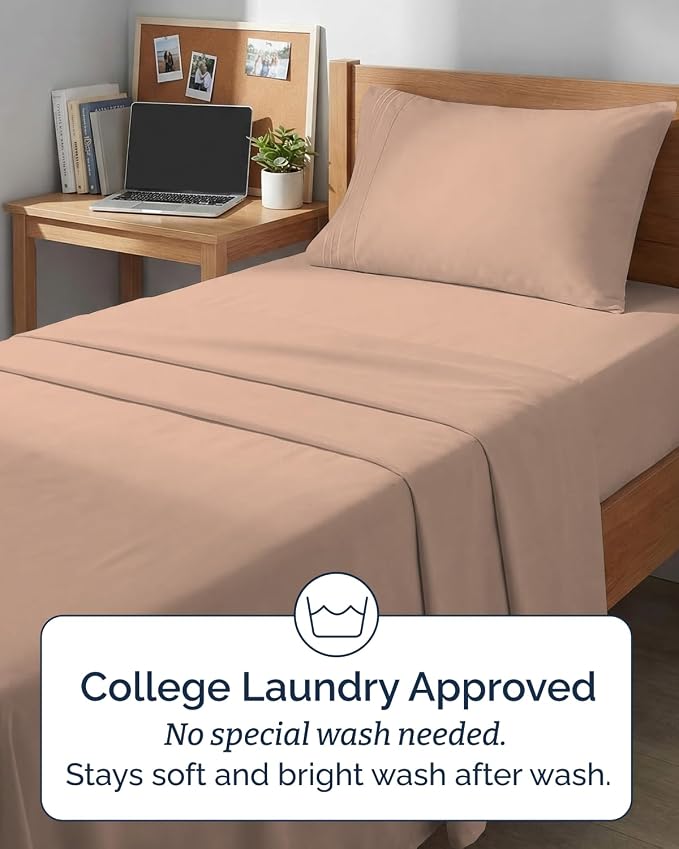 Twin XL 3 Piece Sheet Set - College Dorm Room Essentials - Mauve | Deep Pocket Bed Sheets for Women, Men, Teens & Students, Soft, Cooling, Breathable & Wrinkle Free, Oeko-Tex Bed Sheet Set
