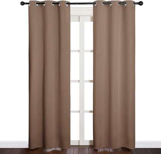 NICETOWN Window Drapes Blackout Curtains, 1 Pair, 34 by 84-inch, Cappuccino | Window Treatment Thermal Insulated Solid Grommet Blackout Draperies for Bedroom