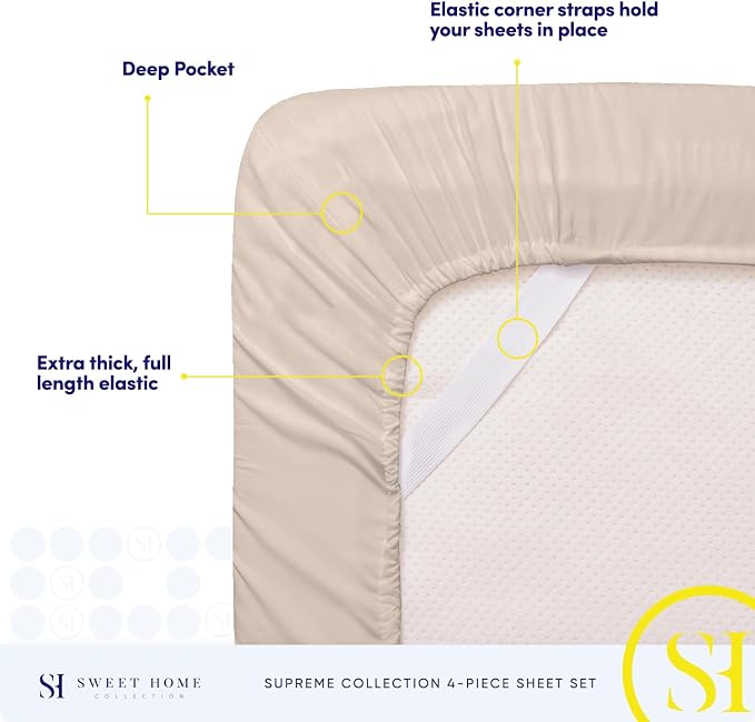1800 Thread Count Sheet Set – Soft Egyptian Quality Brushed Microfiber Sheets – Luxury Bedding Set with Flat Sheet, Fitted Sheet, 2 Pillow Cases, Queen