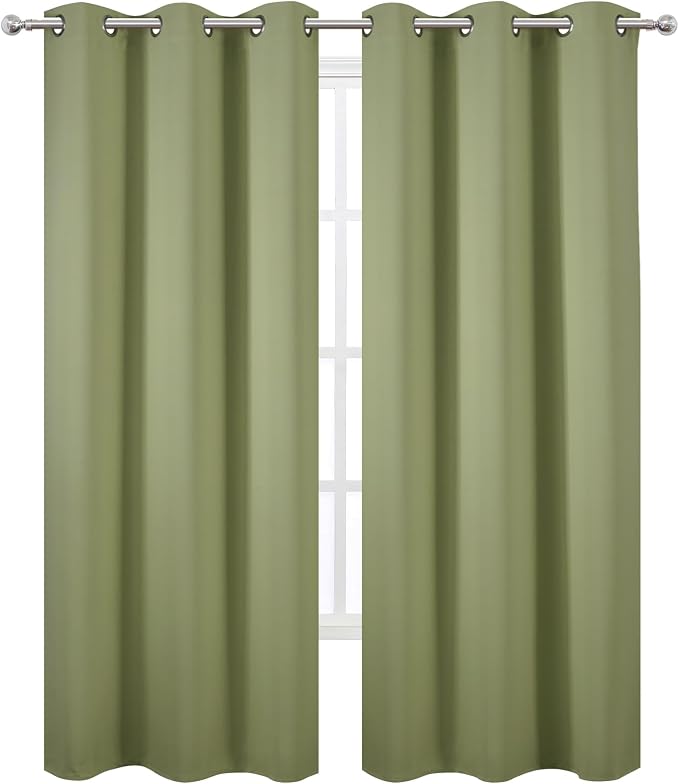 Sage Green Thermal Blackout Curtains/42 x 84 Inch/Set of 2 Panels Room Darkening Curtains for Bedroom