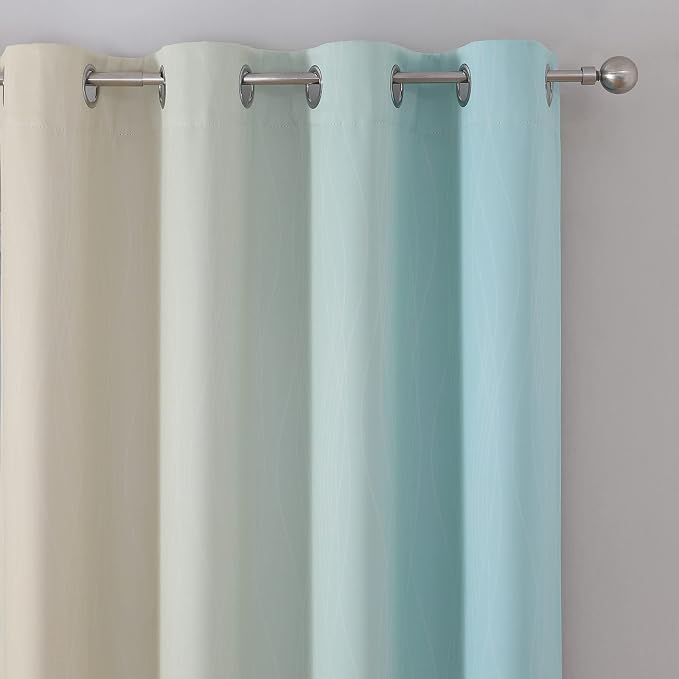 Aqua and Beige Ombre Blackout Curtains for Bedroom 36 Inch | Thermal Insulated Curtains for Basement/RV Camper,Room Darkening, Small Half Window Grommet Gradient Drapes,52Wx36L,2 Panels