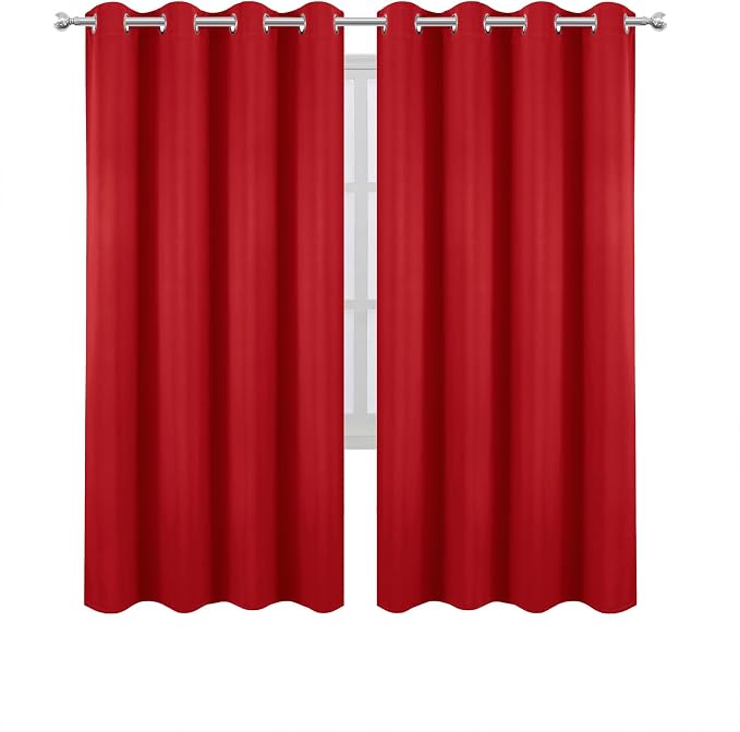 Blackout Curtains 66 x 72 Inch Long Bright Red Curtains Set of 2 Panels Room Darkening Curtains for Bedroom and Living Room