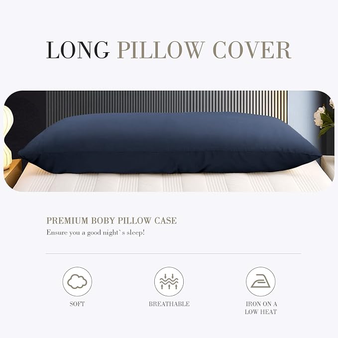 WishSmile Body Cooling Pillowcase Long Pillow Case Breathable Cool Silky Soft Rayon Derived from Bamboo Fabric,Hair and Skin Friendly,Navy Blue,1 Pack,20x54IN